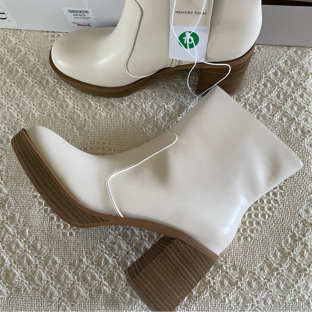 Heeled Platform Ankle Boots Ivory SZ 10